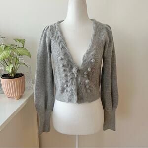 Vintage 90s Mango Grey Cropped Angora/Wool Blend Cardigan